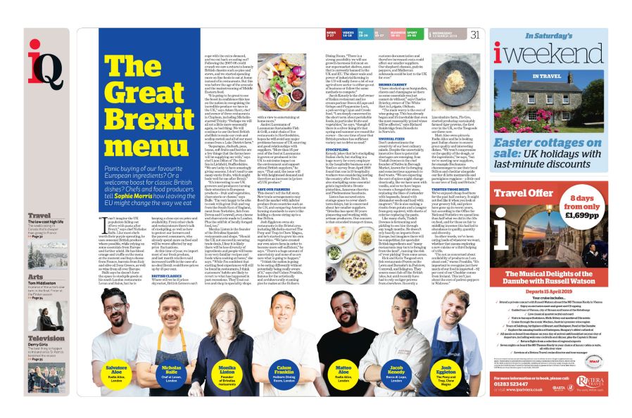 Newspaper spread of The Great Brexit Menu in the i Paper.
