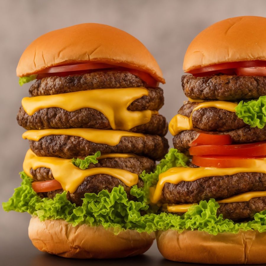 two tall burger stacks.