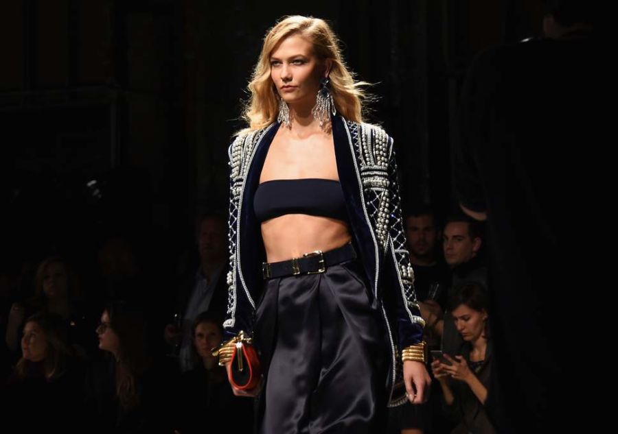 Kalie Kloss on a fashion catwalk.