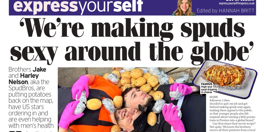 Newspaper spread of SpudBros, Jake & Harley Nelson.