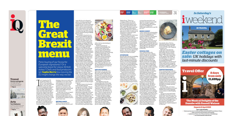 Newspaper spread of The Great Brexit Menu in the i Paper.