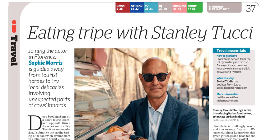 Newspaper spread of Stanley Tucci.