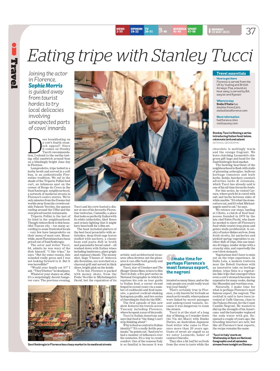 Newspaper spread of Stanley Tucci.